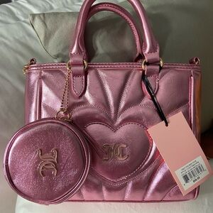 Juicy Couture Metallic Pink Heart Quilted Satchel with Coin Pouch